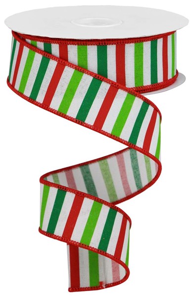 1.5"X10yd Horizontal Stripe On Royal RED/LIME/EMERALD/WHITE