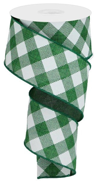 2.5" X 10YDS - EMERALD/WHITE PLAID STRIPED CHECK RIBBON