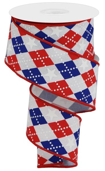 2.5" ARGYLE STARS ON WHITE ROYAL