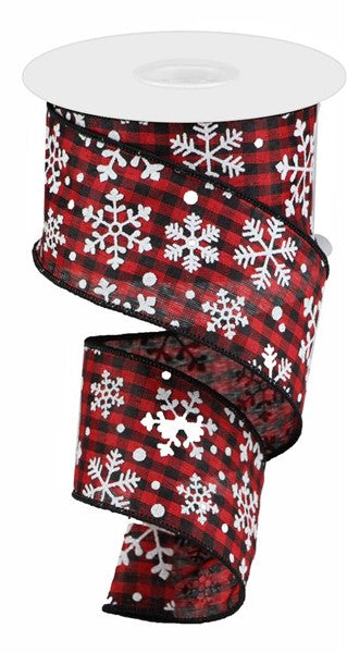 2.5" X 10YDS - RED BLACK CHECK SNOWFLAKE RIBBON