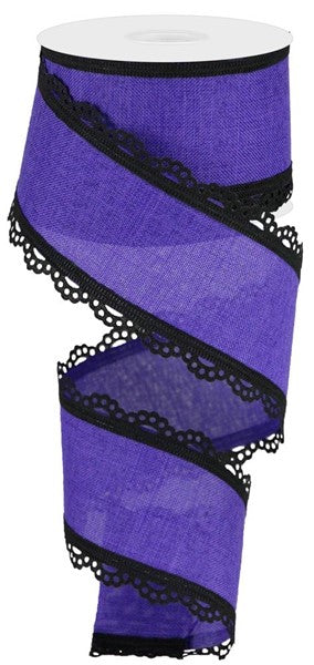 2.5" PURPLE WITH BLACK LACE EDGE - (10YDS)