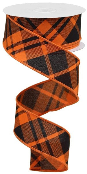 1.5" BLACK/ORANGE CROSS PLAID RIBBON - (10YDS)