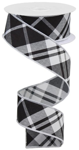1.5" BLACK/WHITE CROSS PLAID RIBBON - (10YDS)