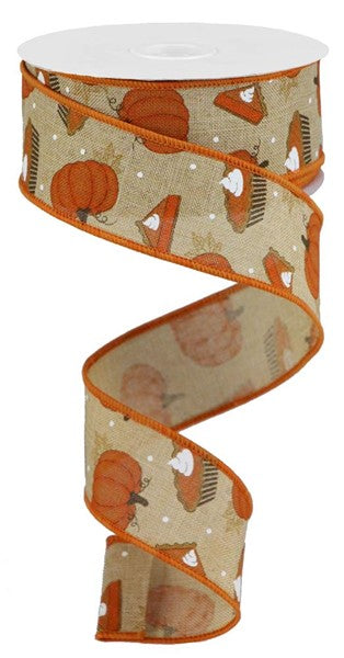 1.5" X 10YDS - PUMPKIN PIE THEMED RIBBON