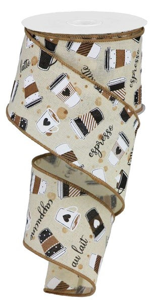 2.5" COFFEE CUPS RIBBON -10YDS