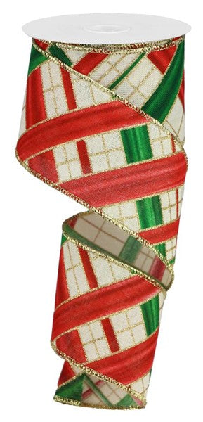 2.5" RED GREEN WHITE GOLD METALLIC CROSS CHECK - (10YDS)