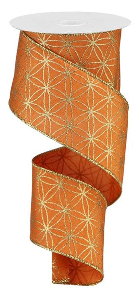 2.5" x 10yds - SEAMLESS GOLD STARS ON ORANGE