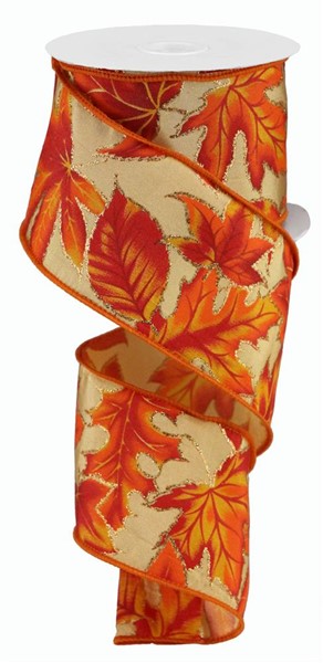 2.5" X 10YDS - AUTUMN LEAVES CREAM/RUST/ORANGE/YELLOW/GOLD
