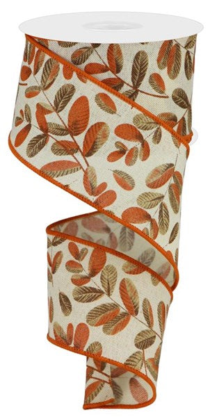 2.5" X 10YDS - AUTUMN LEAVES, (LIGHT BEIGE, DARK BROWN, DARK ORANGE,CREAM)
