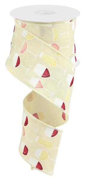 2.5" X 10YDS - WINE GLASSES ON ROYAL WITH WIRED EDGE