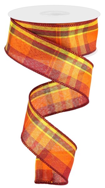 1.5"X10yd Woven Plaid - BURGUNDY/ORANGE/YELLOW/BROWN