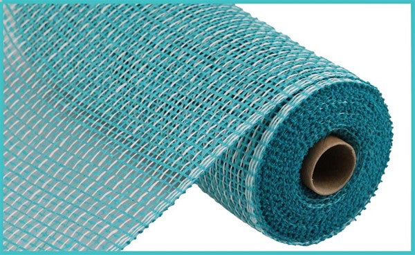 10" TURQUOISE WHITE POLY BURLAP MESH - (10YDS)