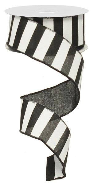 1.5" BLACK/WHITE STRIPE RIBBON - (10YDS)