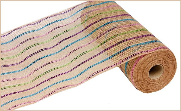 10" MULTI PASTEL STRIPE JUTE MESH - (10YDS)