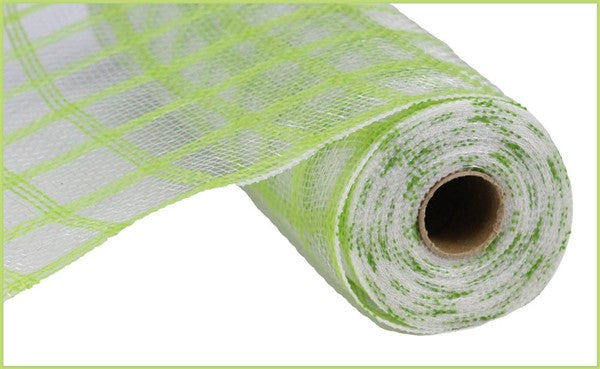 10" SMALL CHECK FAUX JUTE APPLE GREEN/WHITE MESH - (10YDS)