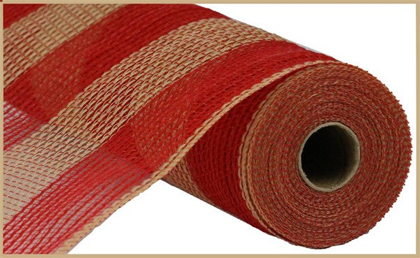 10.5 x 10yds - NATURAL AND RED BOLD JUTE STRIPE