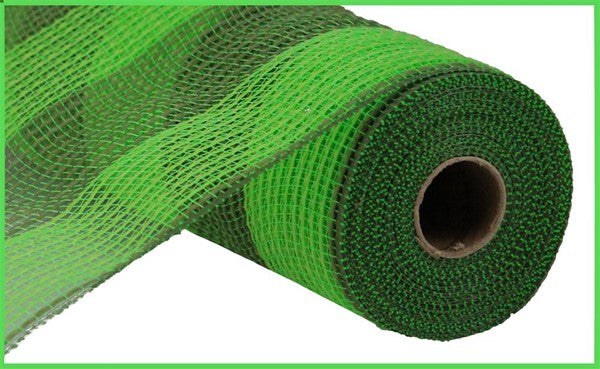 10" FAUX JUTE WIDE STRIPE FRESH GREEN/MOSS MESH - (10YDS)