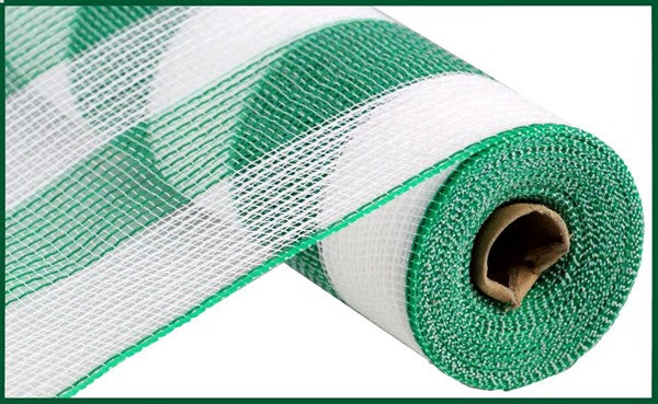 10" FAUX JUTE BOLD STRIPE EMERALD/WHITE MESH - (10YDS)