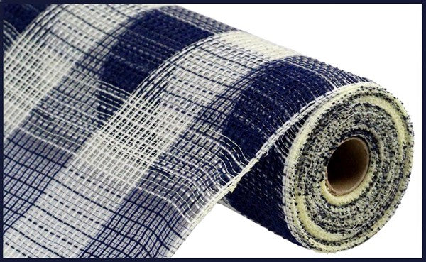10" x 10yds - Navy/Cream Jute/PP Large Check Mesh