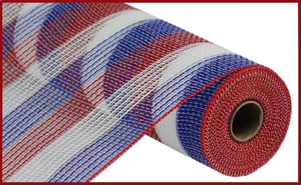 10" RED/WHITE/BLUE STRIPE FAUX JUTE MESH - (10YDS)