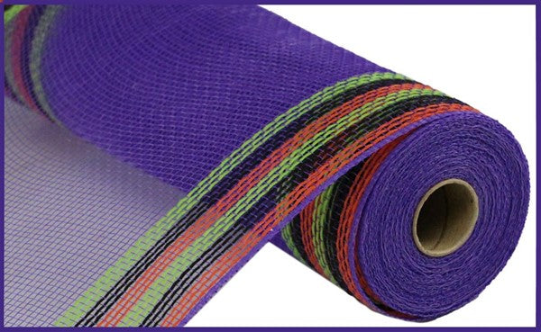 10" PURPLE BORDER STRIPE FAUX JUTE MESH - (10YDS)