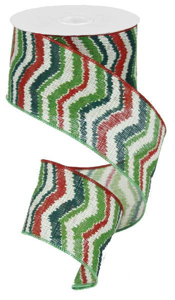 2.5" RED/GREEN/WHITE FLAME STITCH PRINT RIBBON - (10YDS)