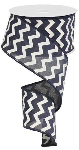 2.5" NAVY BLUE TIGHT CHEVRON RIBBON - (10YDS)
