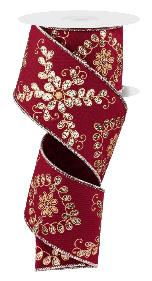 2.5" x 10yd Ornate Loop Diamond Ribbon ( Wine/Rose/Champagne/Gold)