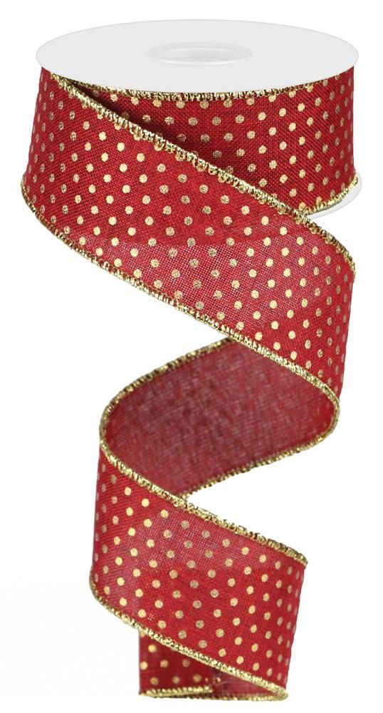 1.5" Red gold Swiss Dot Ribbon (10YDS)