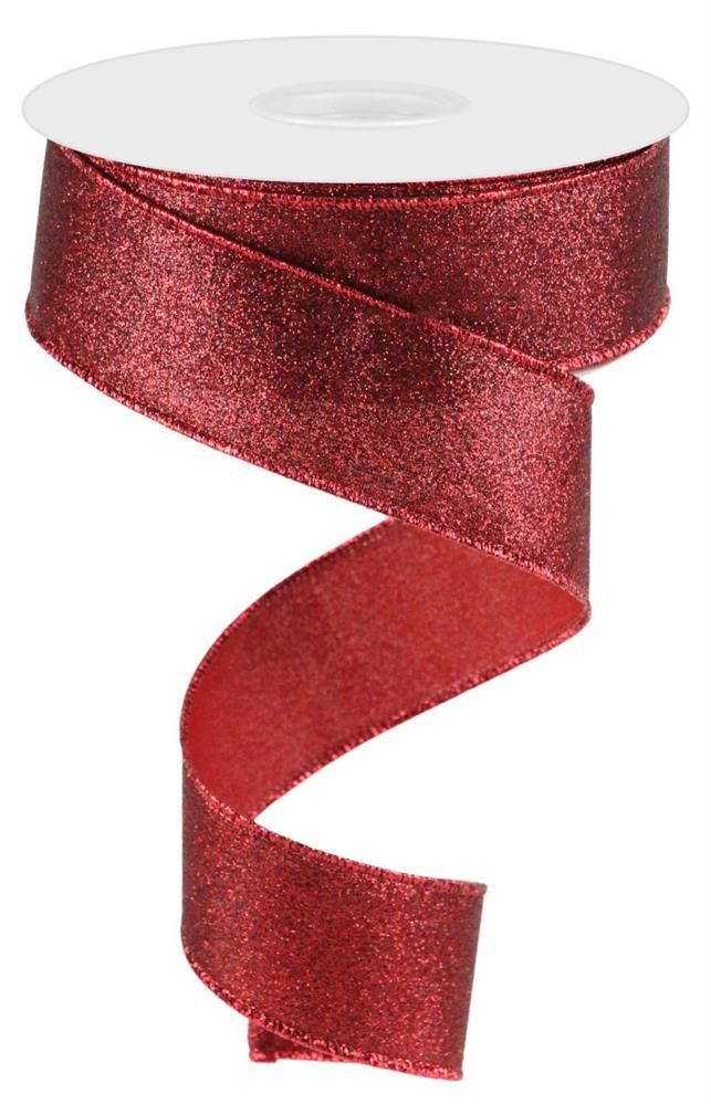 1.5" x 10yd Red Shimmer Glitter Ribbon