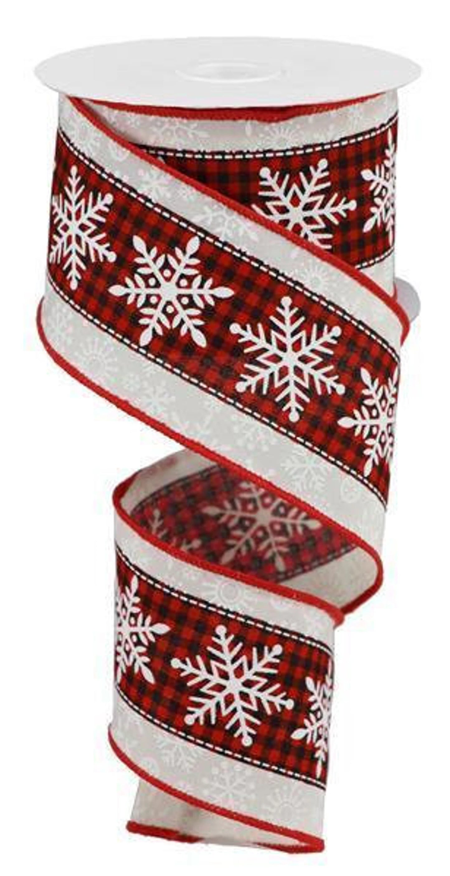 2.5" x 10yd Snowflake On Check red/white/black