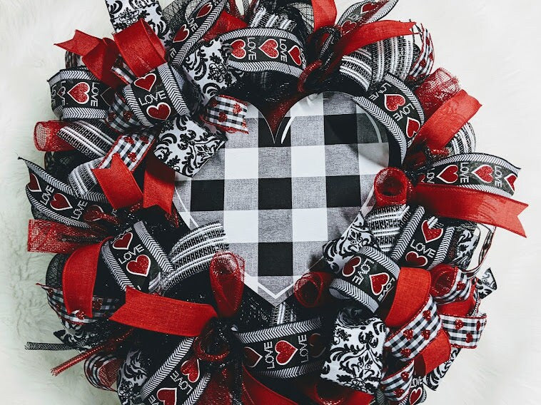 Red, Black White Valentines Day Wreath