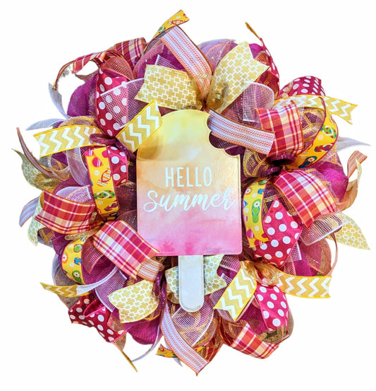 Summer wreath, hello summer wreath, hello wreath, welcome summer wreath, popsicle wreath, summer wreaths, summer decor, door wreath summer