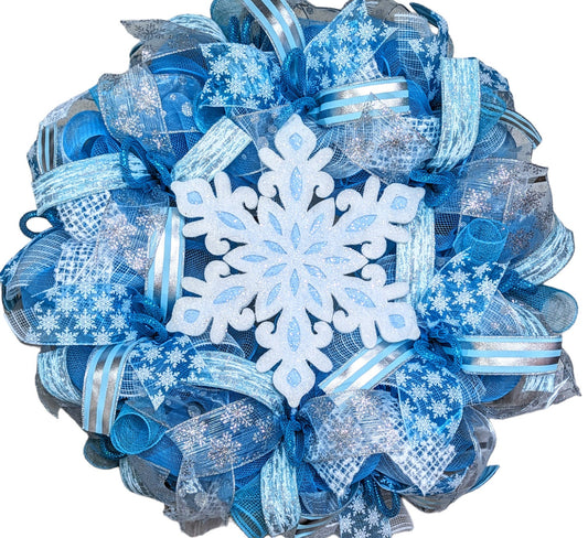 Winter Wreath, Snowflake Wreath, winter wreaths, silver wreaths, winter decorations, Mesh winter Wreath, winter wreaths, snowman wreath