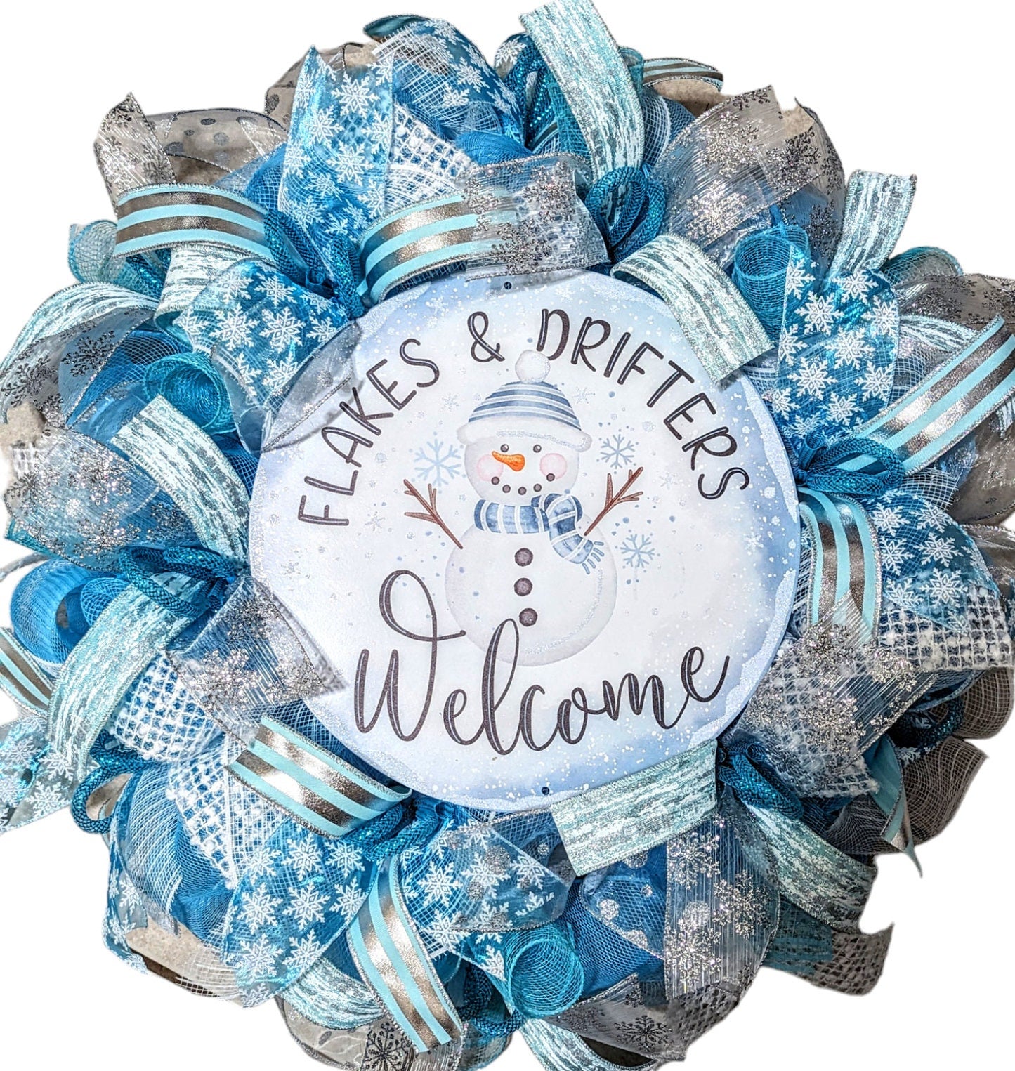 Winter Wreath, Snowflake Wreath, winter wreaths, silver wreaths, winter decorations, Mesh winter Wreath, winter wreaths, snowman wreath