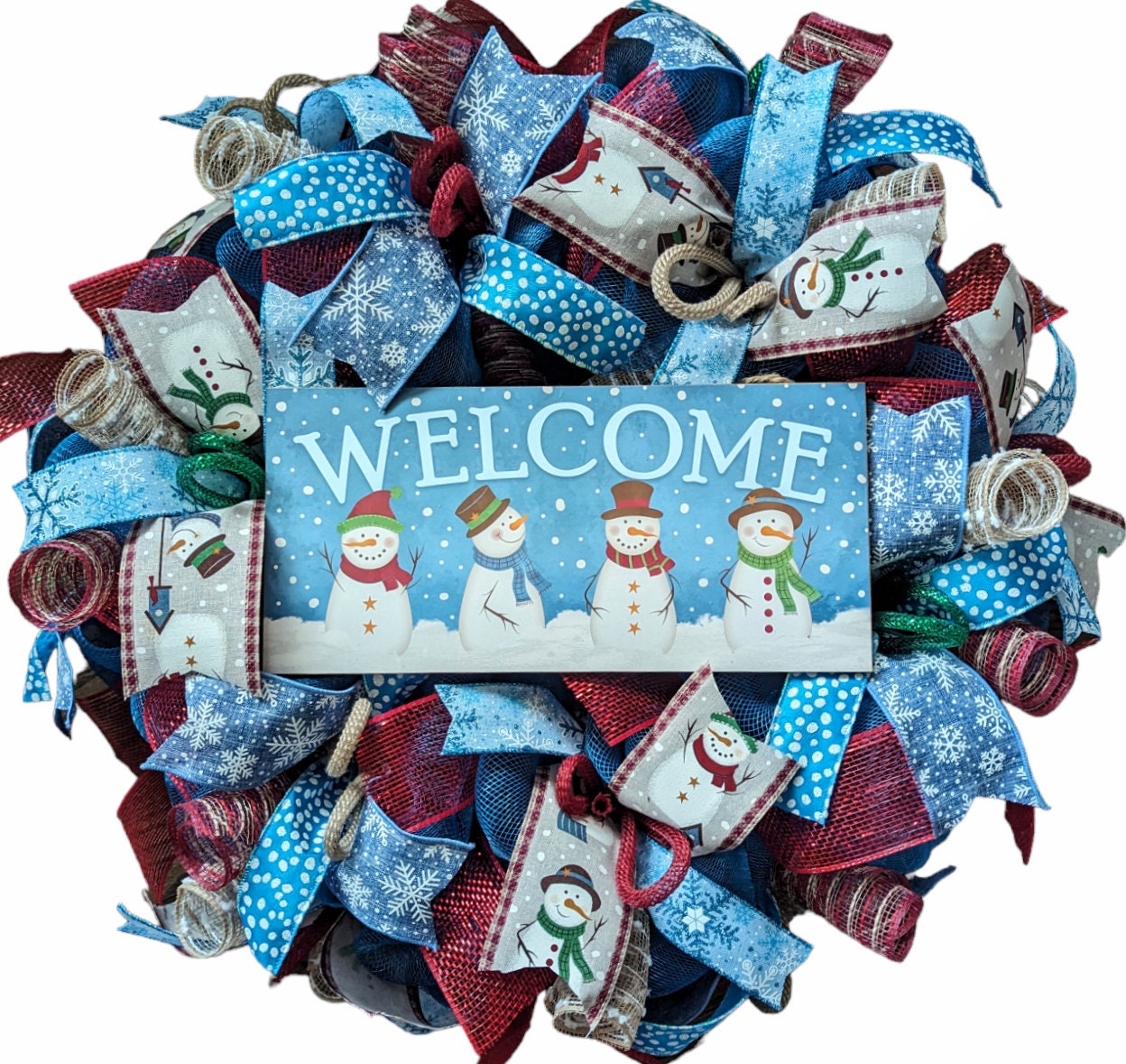 Winter Wreath, Snowflake Wreath, winter wreaths, silver wreaths, winter decorations, Mesh winter Wreath, winter wreaths, snowman wreath