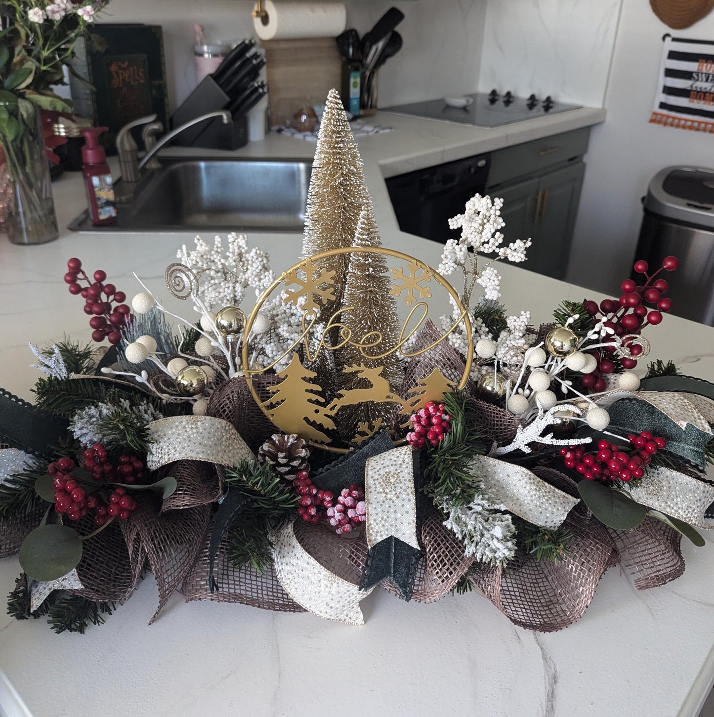 Christmas Centerpiece, Christmas center piece, elegant Christmas centerpiece, table centerpieces, long centerpiece, Christmas wreath