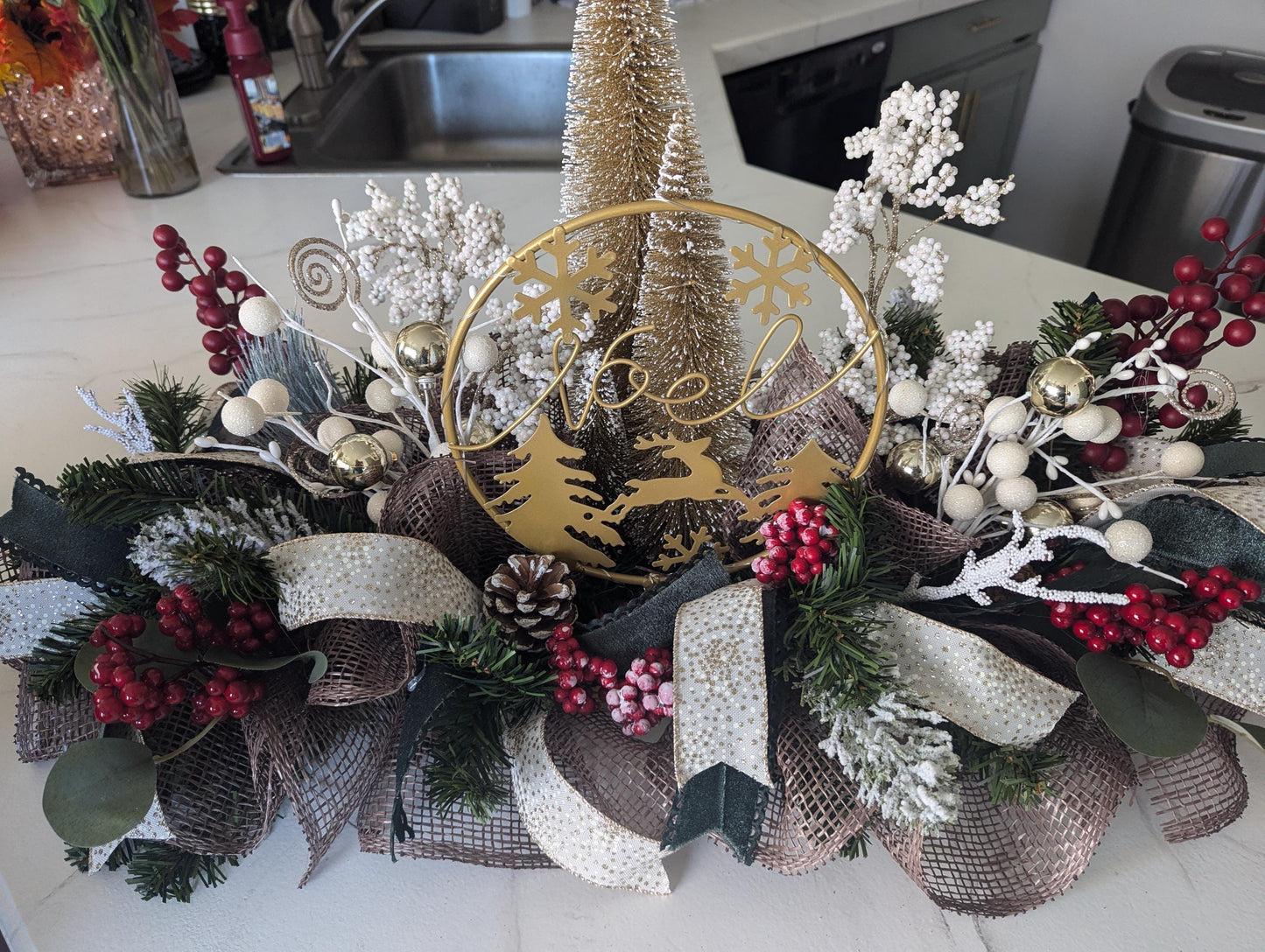 Christmas Centerpiece, Christmas center piece, elegant Christmas centerpiece, table centerpieces, long centerpiece, Christmas wreath