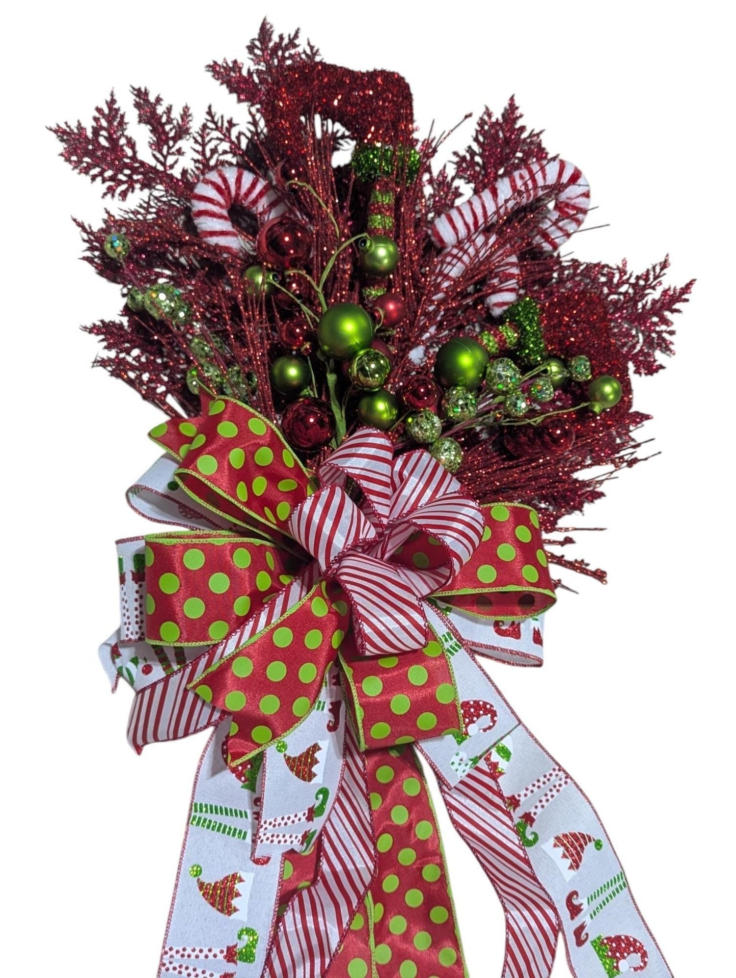 Elf Tree topper, tree bow, tree topper, tree star, elf wreaths, snowman bow, Christmas tree decorations, Christmas decorations, big tree top