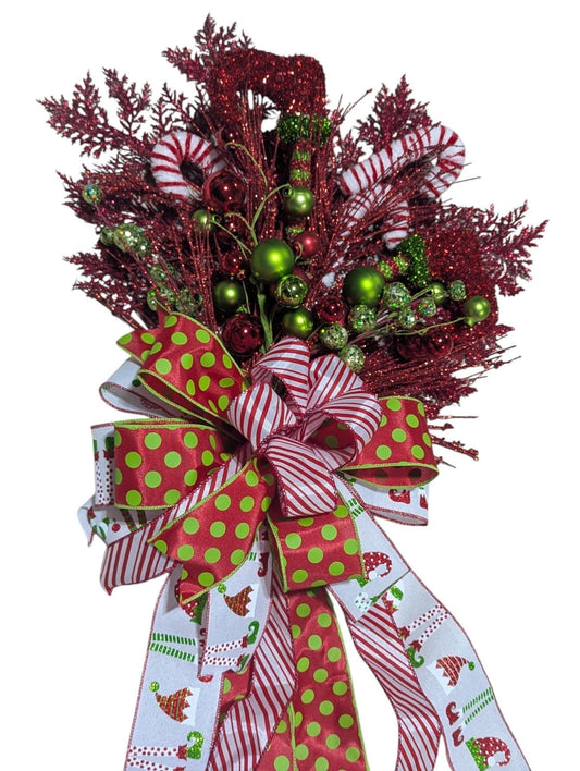 Elf Tree topper, tree bow, tree topper, tree star, elf wreaths, snowman bow, Christmas tree decorations, Christmas decorations, big tree top