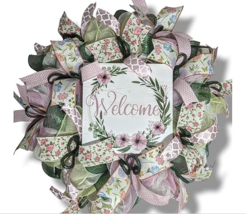 Everyday spring wreath, welcome wreath, spring flower wreath ,mesh spring wreath, Easter wreath, spring wreaths, front door wreath, wreath