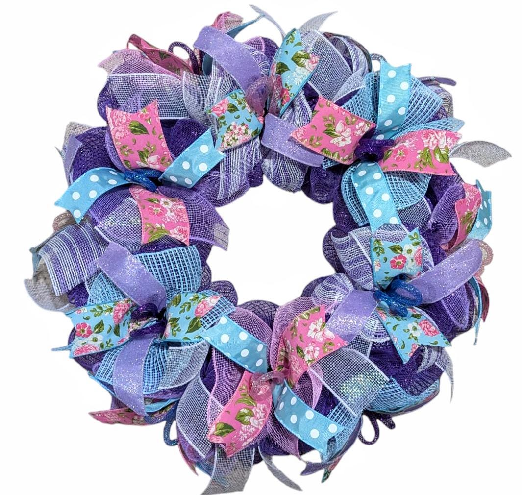 Easter wreath, spring wreath, purple spring wreath, hello spring wreath, Easter wreaths, spring decorations, spring front door wreath