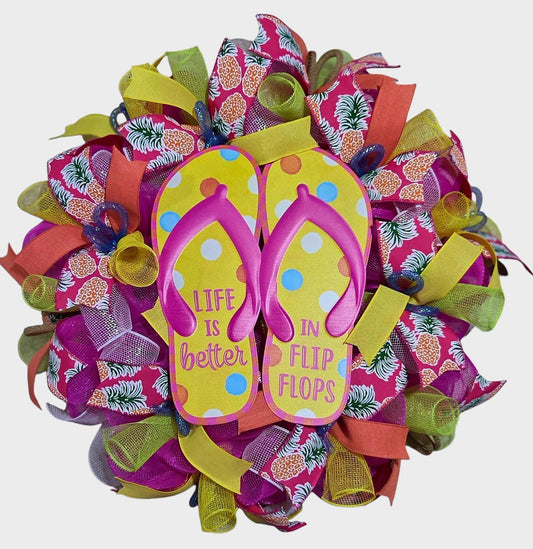 Summer wreath, flip flop wreath, hello wreath, welcome summer wreath, tropical wreath, summer wreaths, summer decor, door wreath summer