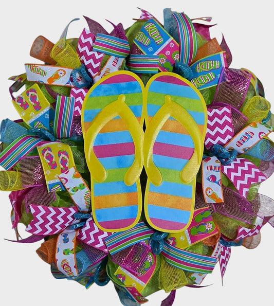 Summer wreath, flip flop wreath, hello wreath, welcome summer wreath, tropical wreath, summer wreaths, summer decor, door wreath summer