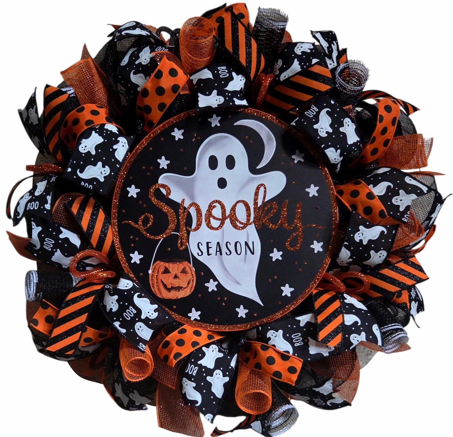 Halloween wreath, halloween wreath, boo wreath, ghost wreath, wreaths, halloween mesh wreaths, Fall decorations, black and orange wreath