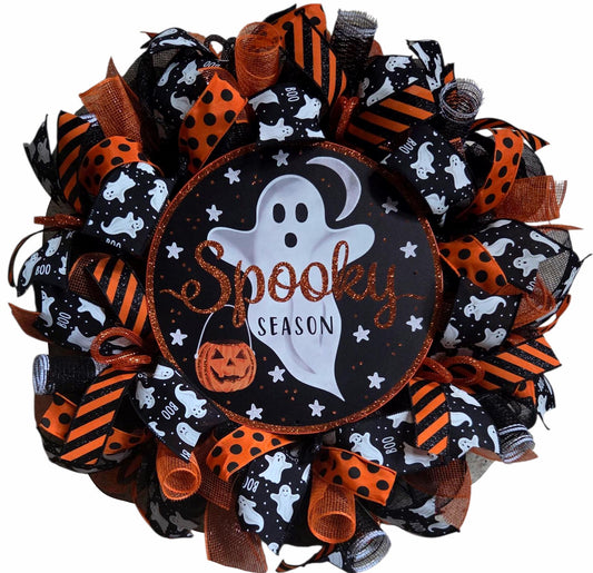 Halloween wreath, halloween wreath, boo wreath, ghost wreath, wreaths, halloween mesh wreaths, Fall decorations, black and orange wreath