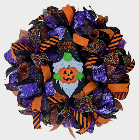 Open Halloween wreath, halloween wreath, Fall gnome wreath, wreath, halloween mesh wreaths, Fall decorations, black and purple wreath