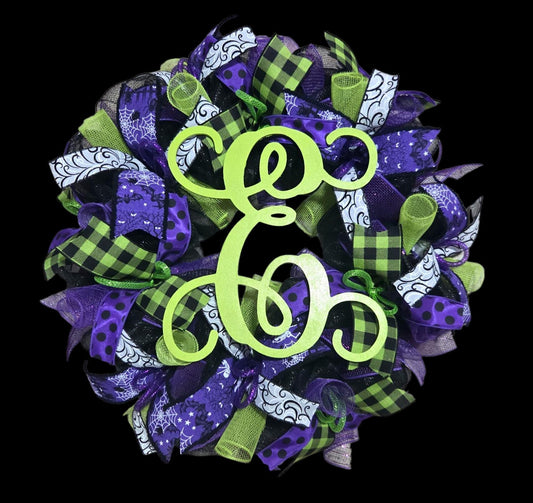 Halloween wreath, happy halloween wreath, beetlejuice wreath, halloweeen door decor, halloween door, letter wreath, welcome halloween,