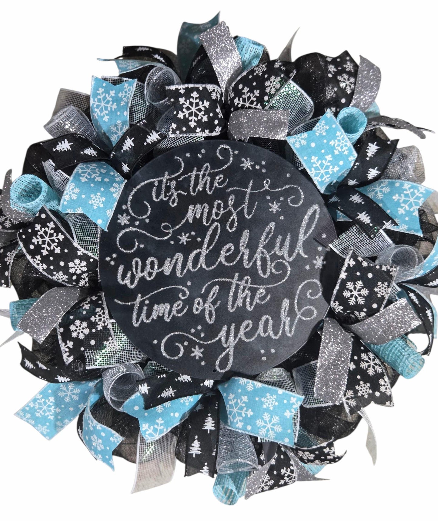 Winter Wreath, Snowflake Wreath, winter wreaths, silver wreaths, winter decorations, Mesh winter Wreath, winter wreaths, snowflakes, blue