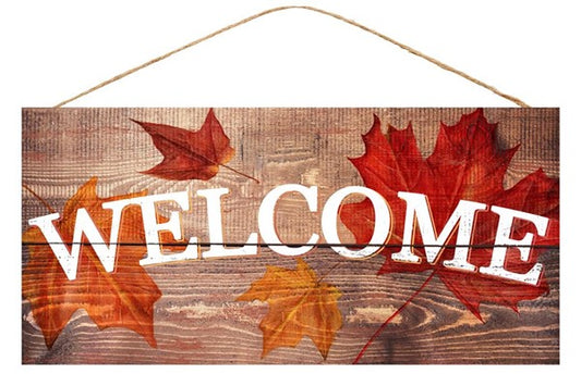 12.5" X 6" FALL LEAVES WELCOME SIGN